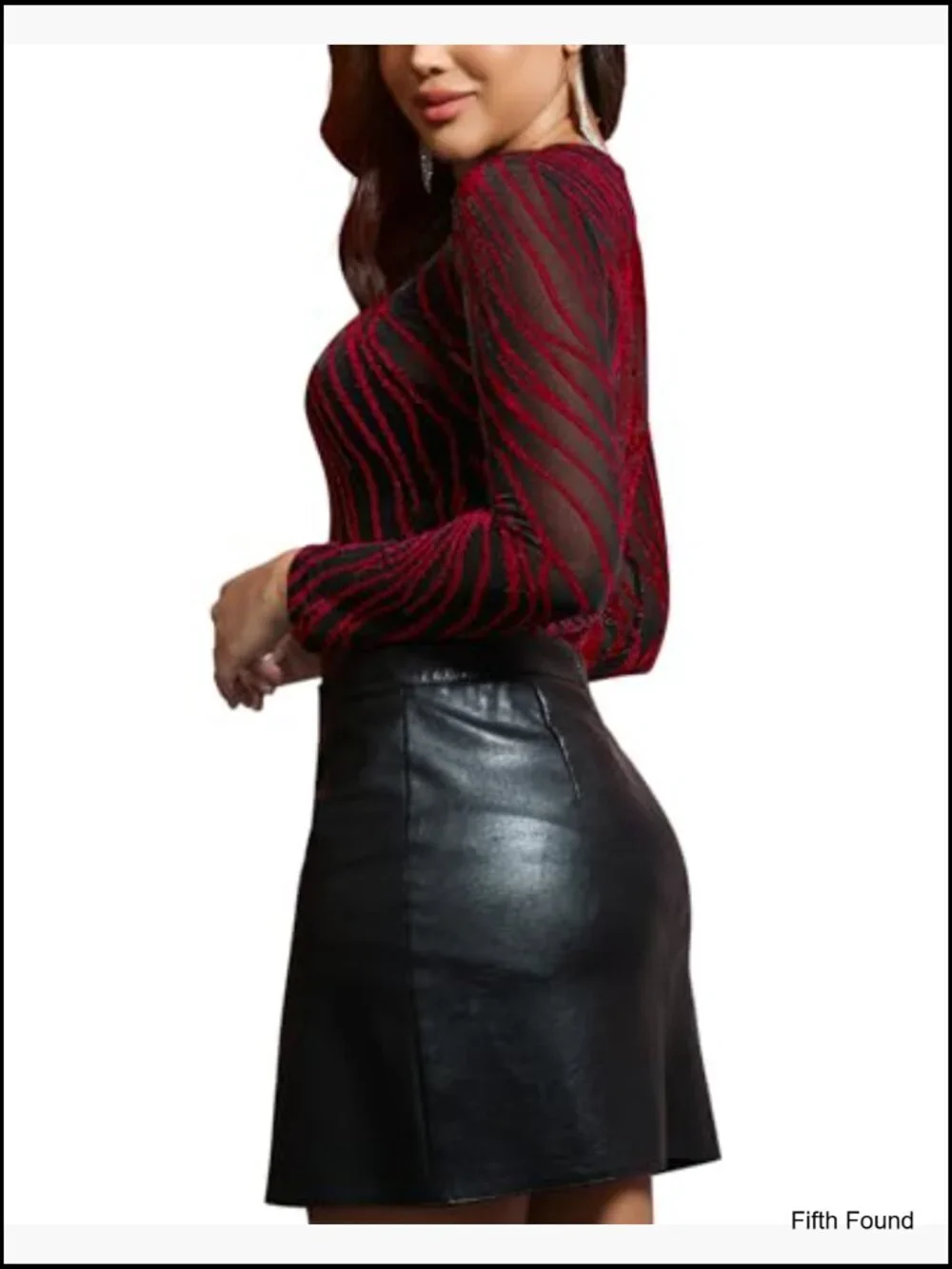 Sheer Mesh Long Sleeve Glitter Top - Sexy See Through Blouse - Picture 2 of 5